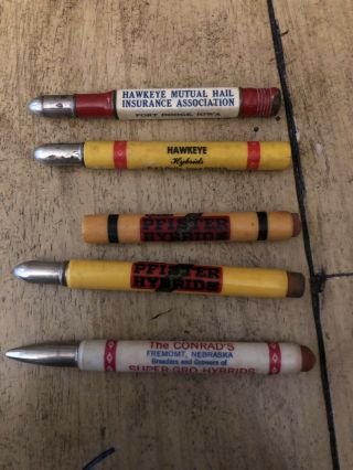 5 Vintage Advertising Bullet Pencils Variety Of Businesses One Missing Pencil
