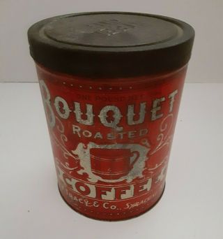 Vintage Bouquet Roasted Coffee Can 1 Lb.  Empty C1930s - 40s Syracuse Ny Vtg