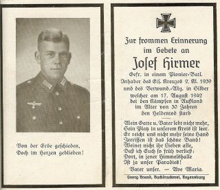 Death Notice: Wehrmacht Gefreiter In Pionier Battalion; Kia In Russia 1942