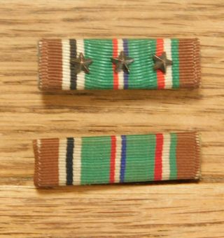 Two Wwii North African Middle Eastern European Campaign Ribbon Bar W/ 3 Stars