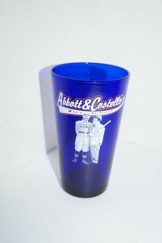 Abbott & Costello Drinking Glass Blue “who’s On First” Cobalt Blue
