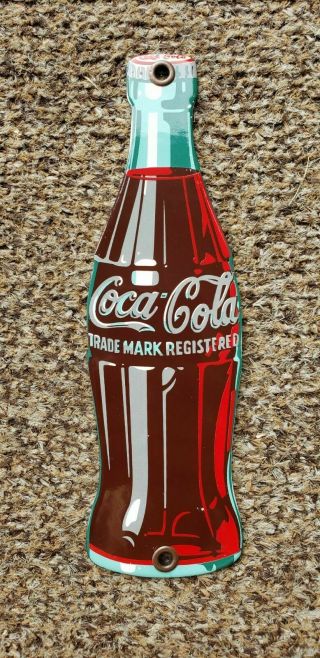 Porcelain Coca Cola Coke Bottle Sign 7.  75 "