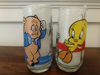 2 1979 Pepsi Sylvester Porkypig & Tweety Warner Bros Looney Tunes Glasses