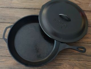 Big Cast Iron Skillet Frying Pan W/ Lid - Lodge 14 " Inch Double Handle