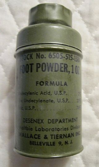 Vintage Military Foot Powder Full Tin Can - Desenex Department - Full