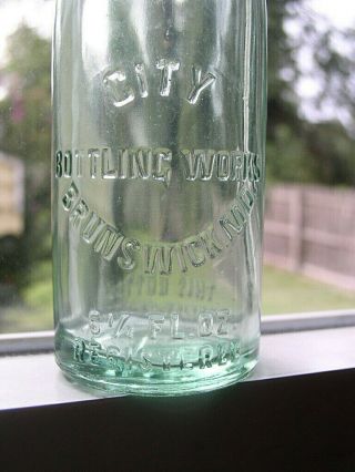 Vintage 6.  5 oz Brunswick Md City Bottling Glass Bottle - Maryland 2