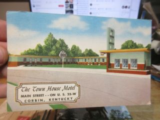 Vintage Old Kentucky Postcard Corbin Town House Motel Roadside Hotel Main Street