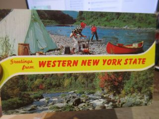 Vintage Old Postcard York Greetings From Western State Camping Tent Canoe