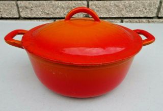 Vintage Descoware Cast Iron Enamel Dutch Oven Pot Red Orange - Belgium Mcm