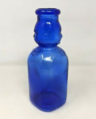 VTG Brookfield Baby Top Double Face Cobalt Blue Glass Dairy Milk Bottle 1 Quart 2