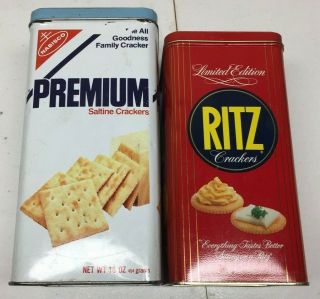 2 - Vintage Tins,  1978 Nabisco Premium Saltine Crackers And 1986 Ritz Cracker,  Red