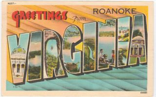 Roanoke,  Va Greetings From Postcard Large Letter Linen Vintage Old Posted Card