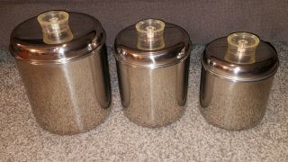 3 Vintage Paul Revere Ware Stainless Steel Kitchen Canisters W/ Tel - U - Top Lids