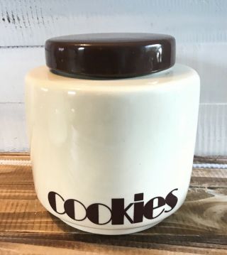 Vintage Mid Century Minimalist Mccoy Pottery Beige Brown Cookie Jar 214 Usa