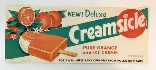 Vintage Ice Cream Store Ad Litho Paper Sign 1959 Creamsicle 8 X 20”
