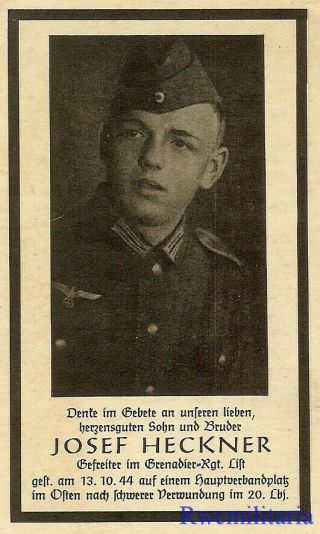 Death Notice: Wehrmacht Gefreiter In Grenadier Regiment; Kia In Russia 1944