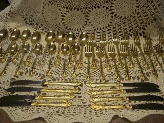H.  F.  Ltd Gold Plated Stainless China Flatware/silverware,  Service For 8