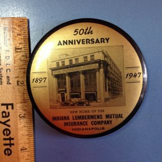 1947 Indiana Lumbermens Mutual Insurance Co.  50th Anniversary Paperweight Mirror