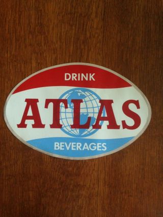 Vintage Atlas Beverages Soda Pop Decal Sticker 11.  5 Inches By 7.  5 Inches Rare