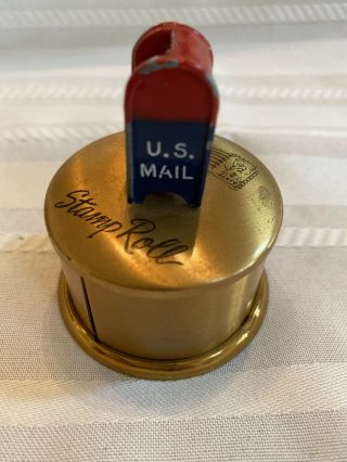 Vintage Brass Postage Stamp Roll Holder With Mail Box