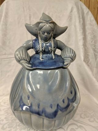 Vintage Red Wing Pottery " Katrina " Blue Ceramic Dutch Girl Cookie Jar Canister