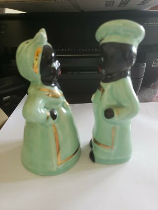 Vintage Black Americana Chef Salt And Pepper Shakers Green