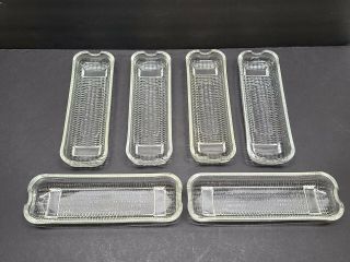 Set Of 6 Vintage Glass Corn On The Cob Serving Tray Dish Plate Holder Embossed
