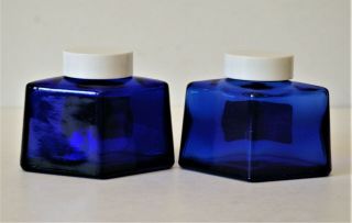 2 Parker Blue Ink Bottles Cobalt Blue,  Diamond Shape,  Embossed,  Labels