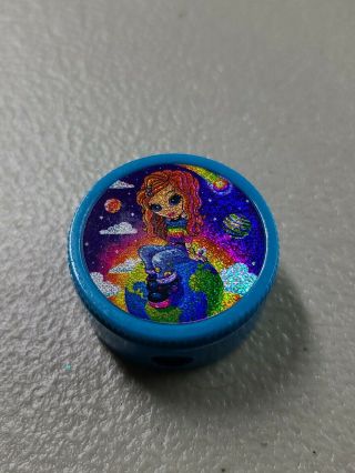 Vintage Lisa Frank Round Blue Pencil Sharpener Girl Earth Planets Space Clouds
