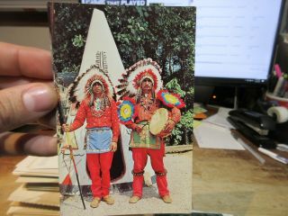 Vintage Old Postcard North Carolina Cherokee Indian Reservation Chief Drum Tepee