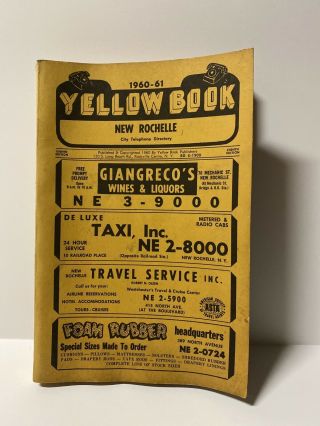 Vintage 1960 - 61 Yellow Phone Rochelle Book W/ Local Ads Phone Book Telephone