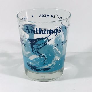 Vintage Anthony’s Fish Grottos Turquoise Glass Cup San Diego Harborside La Jolla