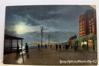Jersey Nj Atlantic City Rainy Night Postcard Old Vintage Card View Standard