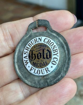 Vintage Washburn Crosby Co Gold Medal Flour Advertising Watch Fob Leather Brass