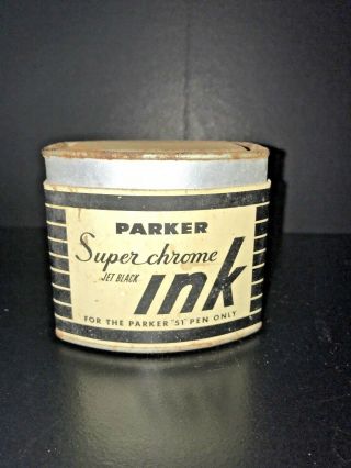 Parker Vintage Bottle Of Chrome Tin Bottled Ink Jet Black Contains Ink