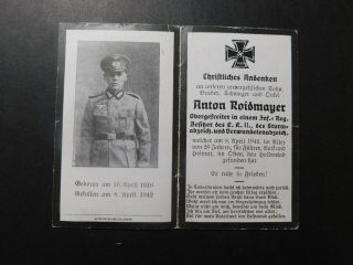 Ww2 German Death Card; Great Photo,  Good Awards.  - - 338