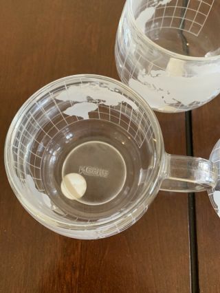 4 Vintage NESTLE NESCAFE Etched Clear Glass World Globe Map Coffee Mugs 2