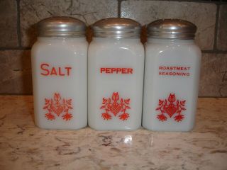 Hocking Milk Glass Salt,  Pepper & Seasoning Shakers Tipp Mckee Hazel Atlas