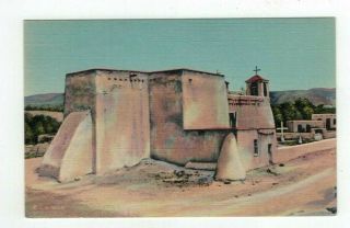 Nm Taos Mexico Antique Linen Post Card " Old Church Los Ranchos De Taos "