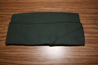 Vintage 1958 U.  S.  Army Military Garrison Cap/hat Army Green Wool W/green Piping