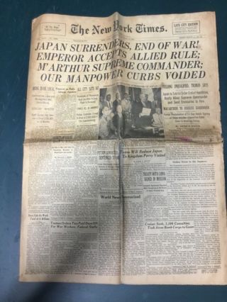 York Times,  Japan Surrenders,  End Of War Aug 15,  1945,  Wwii Piece