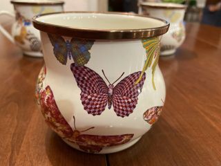 Signed MacKenzie Childs White Butterfly Garden Enamel Coffee Mug 2