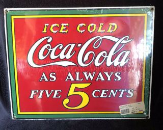 Ice Cold Coca - Cola 5 Cents Metal Tin Sign - Coke - Ande Rooney 13”x10”