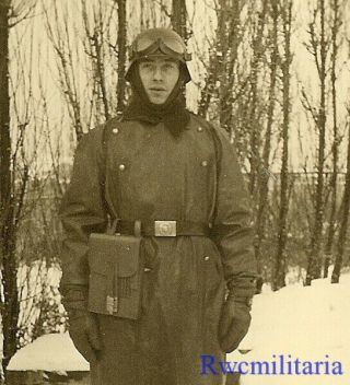 Best Helmeted Wehrmacht Kradmelder In Riding Gear W/ Map Case In Winter