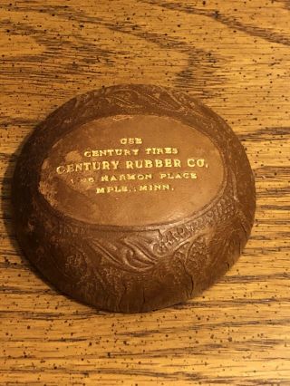 Vintage Century Rubber Co.  Tires Advertising Leather 3” Paperweight Minneapolis