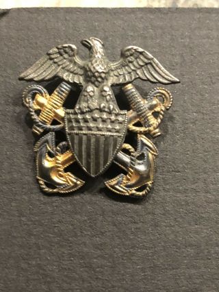 Ww2 U.  S.  Naval Officer Sterling Silver Pin Back Badge By Hilborn & Hamburg
