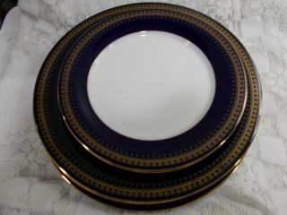 Christineholm Romanov Cobalt - Handled Platter,  2 Dinner Plates,  2 Salad