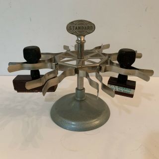 Vintage Mid Century Standard 8 Rubber Stamp Holder Carousel Stand,  2 Stamps