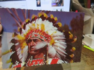Other Old Native American Indian Postcard Chief Headdress Feathers Beaded Collar
