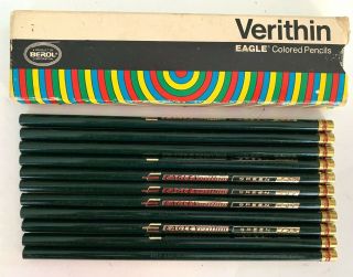 11 Vintage Berol Eagle Verithin Green 739 Colored Pencil W/ Box